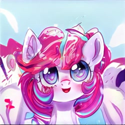 Size: 1024x1024 | Tagged: safe, artist:thisponydoesnotexist, derpibooru import, oc, oc only, pegasus, pony, bust, looking at you, multicolored hair, neural network