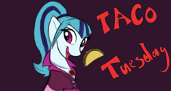 Size: 1366x728 | Tagged: safe, artist:xxmarkingxx, sonata dusk, equestria girls, rainbow rocks, solo, sonataco, taco, taco tuesday