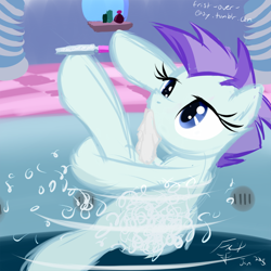 Size: 768x768 | Tagged: safe, artist:frist44, roxie, roxie rave, bubble, file, hoof hold, hooficure, hot tub, jacuzzi, mouth hold, solo, spa, wash cloth, wet