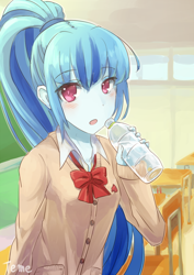 Size: 706x1000 | Tagged: safe, artist:temecharo, sonata dusk, equestria girls, anime, clothes, school uniform, schoolgirl, water bottle