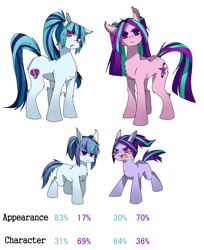 Size: 1024x1253 | Tagged: safe, artist:hisshi shoujo, aria blaze, sonata dusk, oc, blank flank, blush sticker, blushing, female, filly, magical lesbian spawn, offspring, parent:aria blaze, parent:sonata dusk, parents:arisona, ponified