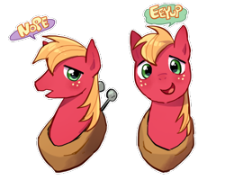 Size: 500x400 | Tagged: safe, artist:baekgup, big macintosh, earth pony, pony, bust, cute, dialogue, eeyup, looking at you, macabetes, male, nope, portrait, solo, stallion