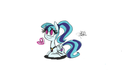 Size: 1024x626 | Tagged: safe, artist:peanutbuttersqaures, sonata dusk, pegasus, pony, cute, heart, ponified, prone, simple background, smiling, solo, sonatabetes, transparent background