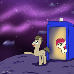 Size: 1000x1000 | Tagged: safe, artist:empyu, doctor whooves, roseluck, doctor who, tardis