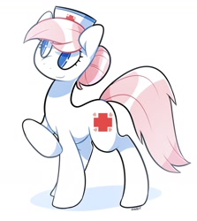 Size: 1280x1436 | Tagged: safe, artist:kilo, nurse redheart, earth pony, pony, colored pupils, female, mare, raised hoof, solo