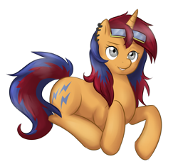 Size: 2852x2631 | Tagged: safe, artist:askbubblelee, oc, oc only, oc:sweet voltage, pony, unicorn, goggles, simple background, solo, transparent background