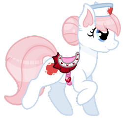 Size: 500x482 | Tagged: safe, artist:adoeable, nurse redheart, earth pony, pony, colored ears, ear fluff, female, heart, mare, profile, raised hoof, saddle, simple background, smiling, solo, transparent background