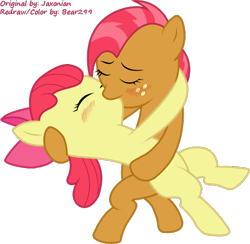 Size: 565x552 | Tagged: safe, artist:jaxonian, apple bloom, babs seed, earth pony, pony, appleseed, ask fapplebloom, babe seed, blushing, duo, duo female, fapplebloom, female, filly, incest, kissing, lesbian, shipping, tango