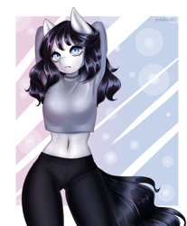 Size: 3316x4000 | Tagged: safe, artist:yutakira92, oc, oc only, anthro, earth pony, adorasexy, anthro oc, arm behind head, belly, belly button, big breasts, breasts, clothes, curly mane, cute, female, jeans, mare, midriff, ocbetes, pants, sexy, short shirt, solo, thigh gap, top, underass