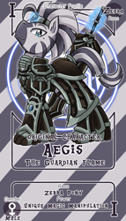 Size: 800x1399 | Tagged: safe, artist:vavacung, oc, oc only, oc:aegis, zebra, armor, commission, male, pactio card, solo, stallion