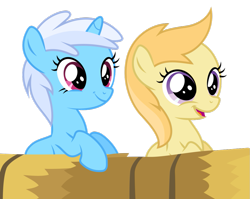 Size: 1003x797 | Tagged: safe, artist:valadrem, bloo, noi, earth pony, unicorn, a friend in deed, bloodorable, cute, duo, duo female, female, filly, hay, here we go again, lesbian, noiabetes, noibloo, shipping, simple background, smile song, transparent background, vector