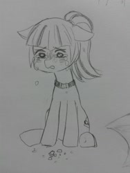 Size: 960x1280 | Tagged: safe, artist:maesawa, sonata dusk, crying, monochrome, ponified, traditional art