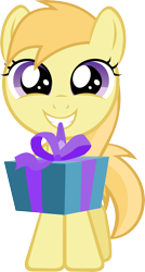 Size: 4000x7465 | Tagged: safe, artist:lumorn, noi, earth pony, pony, cute, female, filly, happy, looking at you, mouth hold, present, simple background, smiling, solo, solo female, transparent background, vector