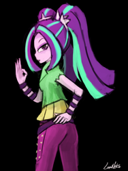 Size: 1440x1920 | Tagged: safe, artist:lumineko, aria blaze, equestria girls, rainbow rocks, arse-ia blaze, ass, hand on hip, looking at you, looking back, open mouth, pixiv, solo, 👌