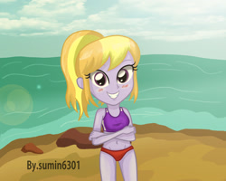 Size: 1700x1360 | Tagged: safe, artist:sumin6301, cloud kicker, equestria girls, beach, belly button, bikini, clothes, equestria girls-ified, solo, sports bra, swimsuit