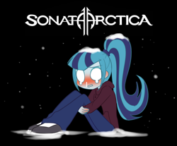 Size: 812x671 | Tagged: safe, artist:rileyav, sonata dusk, equestria girls, cold, freezing, pun, snow, snowfall, solo, sonata arctica