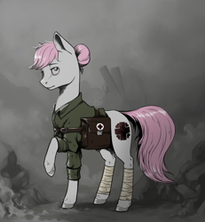 Size: 943x1022 | Tagged: safe, artist:28gooddays, nurse redheart, earth pony, pony, bandage, clothes, colored hooves, combat medic, female, leg wraps, mare, medic, medical saddlebag, military, saddle bag, solo, uniform