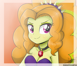 Size: 1055x897 | Tagged: safe, artist:the-butch-x, adagio dazzle, equestria girls, rainbow rocks, adagiazonga dazzle, adoragio, bare shoulders, breasts, bust, cleavage, cute, female, gem, portrait, siren gem, sleeveless, smiling, solo, strapless