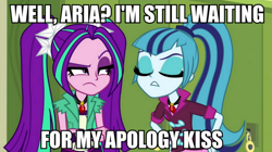 Size: 800x448 | Tagged: safe, aria blaze, sonata dusk, equestria girls, rainbow rocks, arisona, female, image macro, lesbian, meme, shipping