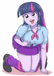 Size: 1531x2155 | Tagged: safe, artist:sumin6301, twilight sparkle, twilight sparkle (alicorn), alicorn, equestria girls, adorasexy, big breasts, breast grab, breasts, clothes, cute, female, grope, leg warmers, miniskirt, open mouth, pleated skirt, sexy, shoes, simple background, skirt, thighs, tongue out, white background