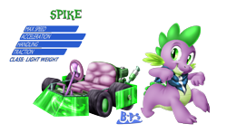 Size: 2008x1181 | Tagged: safe, artist:blue-paint-sea, derpibooru import, spike, dragon, kart stats, mario kart, parody, ponykart, solo