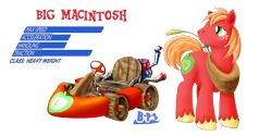 Size: 2362x1181 | Tagged: safe, artist:blue-paint-sea, derpibooru import, big macintosh, earth pony, pony, kart stats, male, mario kart, parody, ponykart, stallion