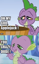 Size: 347x567 | Tagged: safe, derpibooru import, spike, dragon, apple.mov, bloodshot eyes, comparison, high, hotdiggedydemon, image macro, open mouth, smiling, stoner, stoner spike