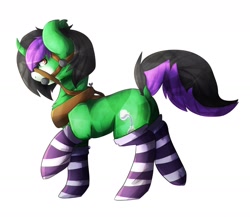 Size: 1280x1110 | Tagged: safe, artist:oddends, oc, oc only, oc:crescent star, crystal pony, pony, unicorn, bridle, clothes, crystal unicorn, harness, male, socks, solo, stallion, striped socks, trap