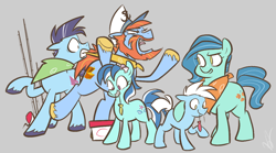 Size: 900x500 | Tagged: safe, artist:egophiliac, derpibooru import, barnacle, salty (g1), seaflower, earth pony, pony, g1, angel (g1), bandana, beard, clipper (g1), colt, family, female, filly, fishing rod, male, mare, raised hoof, slice of pony life, stallion