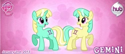 Size: 750x326 | Tagged: safe, artist:patchwerk-kw, derpibooru import, gemini, horoscope, official, ponified, ponyscopes, twins, zodiac