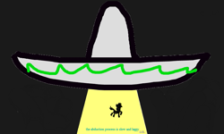 Size: 801x481 | Tagged: safe, derpibooru import, alien, abduction, alien abduction, flockdraw, sombrero, ufo