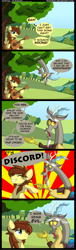 Size: 1500x4916 | Tagged: safe, artist:veggie55, derpibooru import, discord, oc, oc:vento, comic, dialogue, guitar, pun