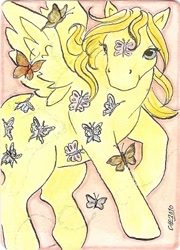 Size: 288x400 | Tagged: safe, artist:haawan, derpibooru import, dancing butterflies, g1, traditional art, twice as fancy ponies