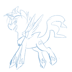 Size: 500x500 | Tagged: safe, artist:mt, derpibooru import, oc, oc only, alicorn, hippocampus, merpony, original species, shark pony, alicorn oc, fangs, monochrome, sketch