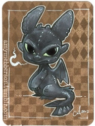 Size: 475x630 | Tagged: safe, artist:amy mebberson, derpibooru import, dragon, baby, baby dragon, barely pony related, how to train your dragon, night fury, solo, toothless the dragon