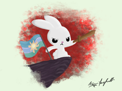 Size: 1024x768 | Tagged: safe, artist:yooyfull, derpibooru import, angel bunny, flag, sword