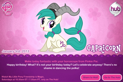 Size: 750x500 | Tagged: safe, derpibooru import, capricorn, cute, horoscope, official, ponified, ponyscopes, text, zodiac