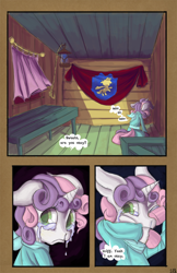 Size: 792x1224 | Tagged: safe, artist:fauxsquared, derpibooru import, sweetie belle, anthro, unguligrade anthro, clothes, comic, crying, hooves, the cutie dilemma, unshorn fetlocks