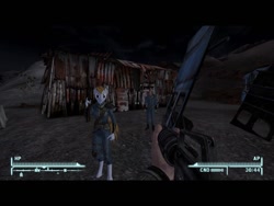 Size: 1152x864 | Tagged: safe, derpibooru import, screencap, oc, oc only, oc:littlepip, anthro, 3d, boone, fallout: new vegas, gun, looking at you, pipboy, shotgun, weapon