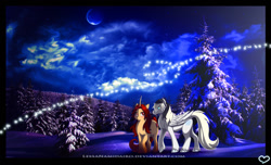 Size: 1148x696 | Tagged: safe, artist:lessanamidairo, derpibooru import, oc, oc only, pegasus, pony, unicorn, anhy, final fantasy, final fantasy xiii, moon, snow