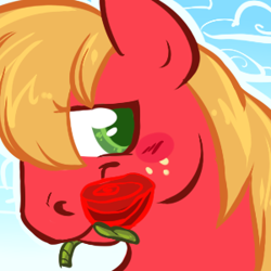 Size: 300x300 | Tagged: safe, artist:clovercoin, derpibooru import, big macintosh, earth pony, pony, close-up, male, mouth hold, rose, stallion