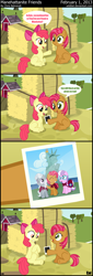 Size: 1424x4192 | Tagged: safe, artist:wildtiel, derpibooru import, apple bloom, babs seed, oc, oc:diamond spoon, oc:silver tiara, cmc manehatten, comic, glasses, irony, picture, polaroid