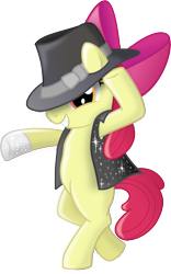 Size: 3122x5000 | Tagged: safe, artist:blackgryph0n, derpibooru import, apple bloom, pony, bipedal, clothes, gloves, hat, michael jackson, simple background, solo, transparent background, vest