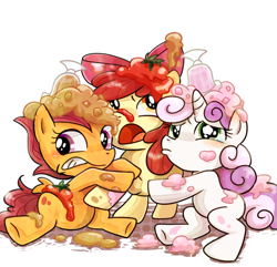 Size: 512x494 | Tagged: safe, artist:ichigoaimin, derpibooru import, apple bloom, scootaloo, sweetie belle, blushing, crying, cutie mark crusaders, messy