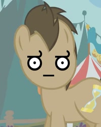 Size: 563x705 | Tagged: safe, derpibooru import, edit, edited screencap, screencap, doctor whooves, earth pony, pony, background pony, cropped, look of disapproval, looking at you, male, reaction image, solo, stallion