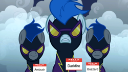 Size: 1280x720 | Tagged: safe, derpibooru import, edit, edited screencap, screencap, descent, nightshade, friendship is magic, name tag, shadowbolts