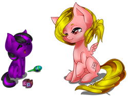 Size: 1650x1231 | Tagged: safe, artist:couratiel, derpibooru import, oc, oc only, oc:gem, oc:typhoon, blocks, cute, foal, plasma, simple background, wind