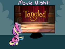 Size: 500x377 | Tagged: safe, artist:srsishere, derpibooru import, princess skyla, alicorn, pony, eating, movie night, popcorn, tangled (disney), television, tumblr