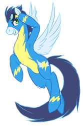 Size: 332x501 | Tagged: safe, artist:sketchbookworm, derpibooru import, soarin', pegasus, pony, blue coat, blue mane, male, solo, stallion, wings