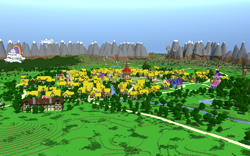 Size: 5760x3600 | Tagged: safe, derpibooru import, canterlot, carousel boutique, cloudsdale, game screencap, minecraft, mountain, mountain range, ponyville, ponyville town hall, rainbow dash's house, render, scenery, sugarcube corner, town, waterfall